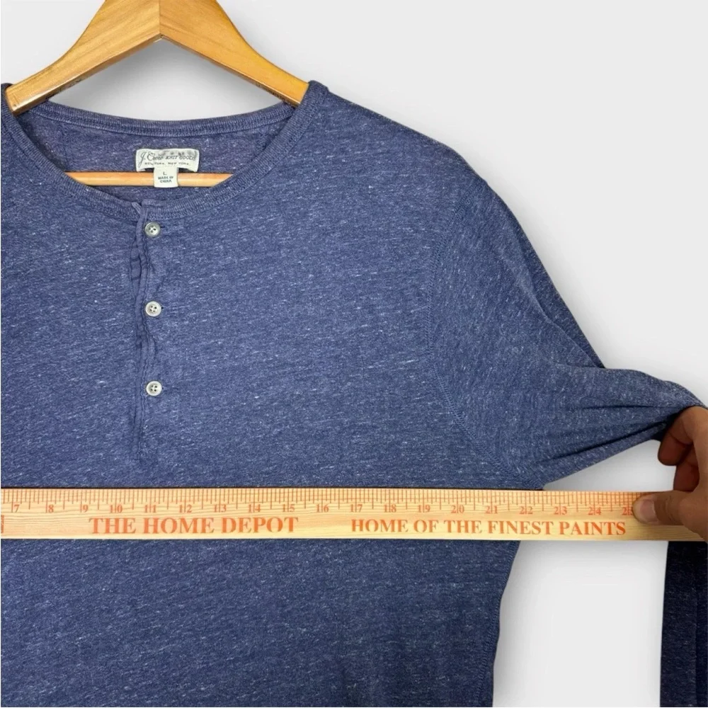 J.CREW Knit Goods Cotton Henley Shirt Long Sleeve Heather Blue Mens Size Large